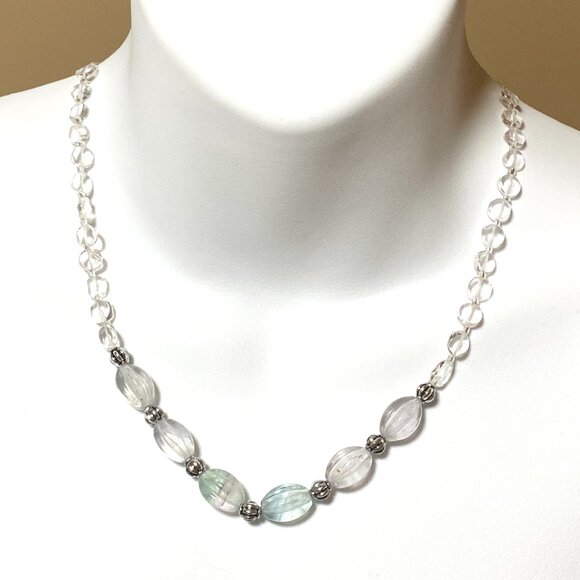 Genuine Pale Green Fluorite Beaded Necklace, Natural Gemstone Bib Necklace - Picture 2 of 15